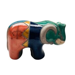 Vintage Studio Pottery Colorful Elephant Figurine Handmade in South Africa